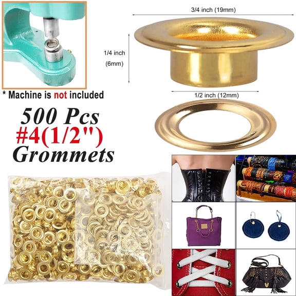 iMeshbean 500pc #4 1/2" Grommet Machine Grommets & Washers Banner Flag Eyelet Brass-Coated Grommet Eyelets