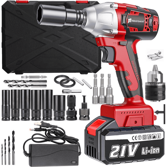 iMeshbean Cordless Electric Impact Wrench 1/2'' 600 N.m High Torque Power Driver with Battery