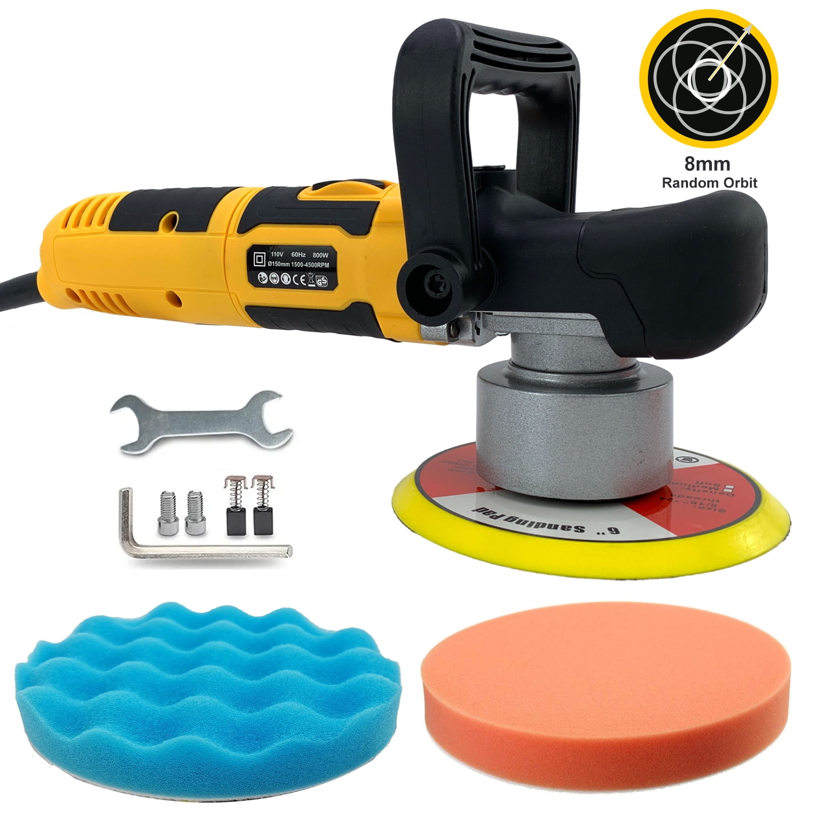 iMeshbean 6-Inch 800W Car Polisher, 6 Variable Speed 8mm Dual Action(DA) Random Orbit Car Buffer Polisher Sander with Handle, Car Detailing Waxer Kit, 4600RPM,for Car Polishing&Waxing