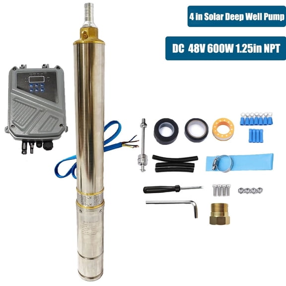 iMeshbean 600W 4" Solar Pump Submersible Pump DC 48V Bore Deep Well Pump + MPPT Controller