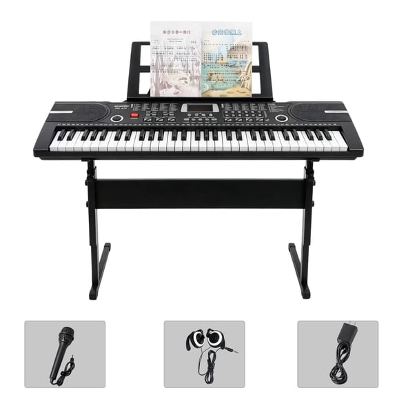 iMeshbean 61 Key Digital Music Piano Keyboard Portable Electronic Instrument with Stand Black