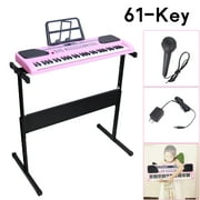 iMeshbean 61 Key Electronic Piano Keyboard Music Keyboard Electric Keyboard Digital Piano for Beginners with Stand, Built-in Dual Speakers, Microphone & Display Panel, Pink