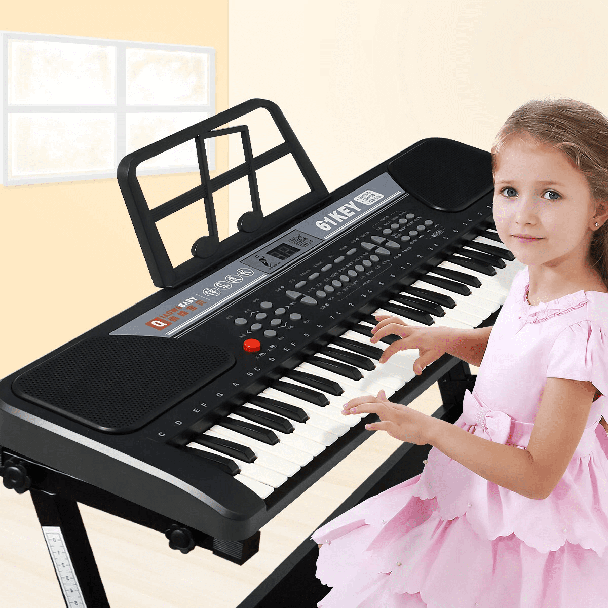 iMeshbean 61 Key Keyboard Piano w/ Stand, Built In Speakers & Microphone for Beginners