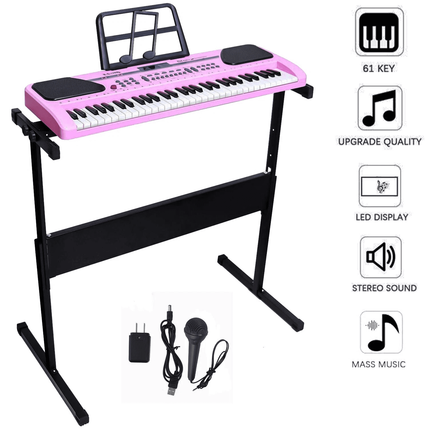 iMeshbean 61 Key Keyboard Piano w/Stand Electronic Digital Piano for Beginners Built-In Speakers & Mic