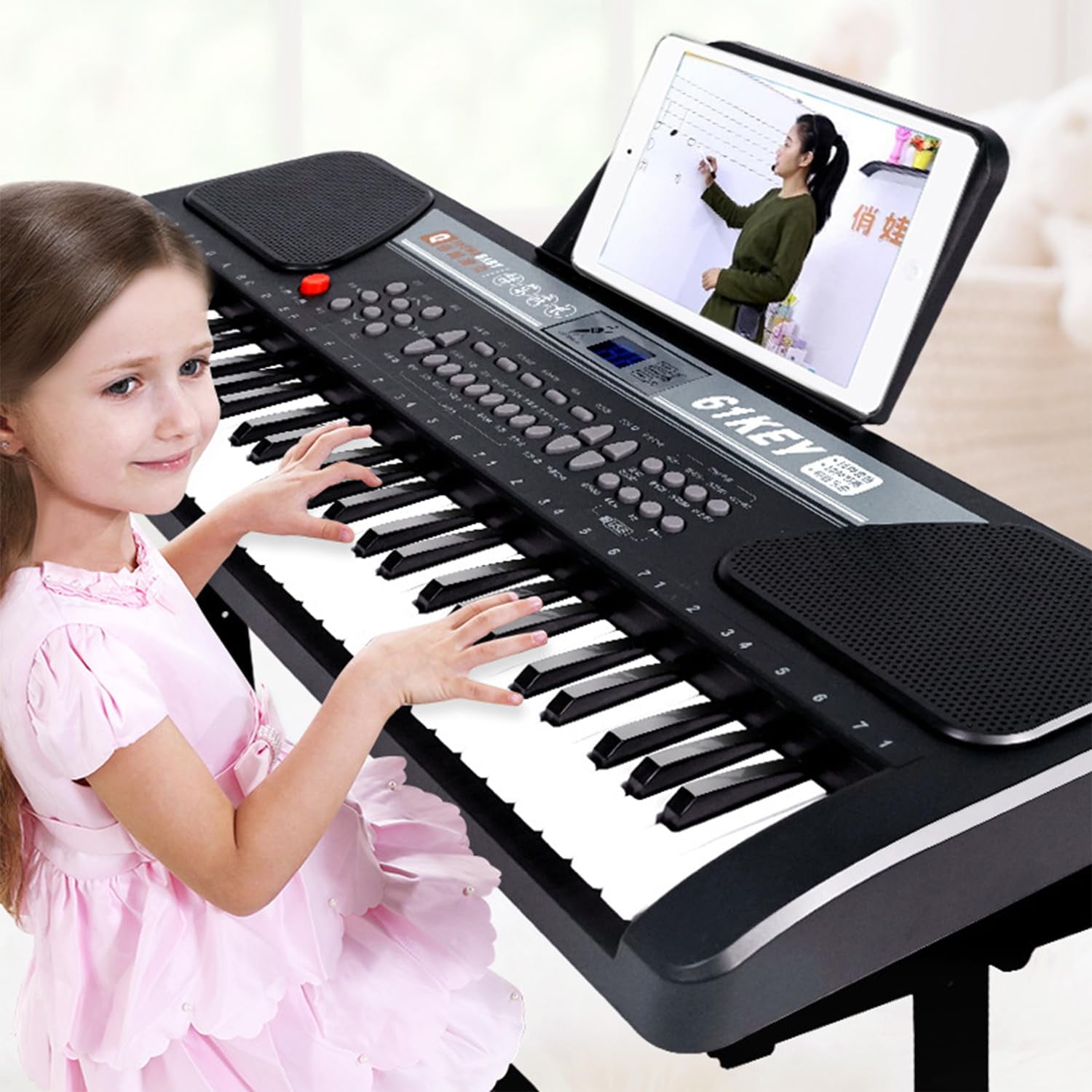 iMeshbean 61 Key Piano Keyboard Music Keyboard Electric Keyboard Digital Piano for Beginners with Stand, Built-in Dual Speakers, Microphone & Display Panel, Black