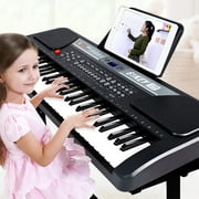 iMeshbean 61 Key Piano Keyboard Music Keyboard Electric Keyboard Digital Piano for Beginners with Stand, Built-in Dual Speakers, Microphone & Display Panel, Black