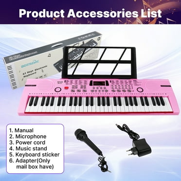 iMeshbean 61 Keys Keyboard Piano Electronic Digital Piano w/Built-In Speaker Microphone（pink）