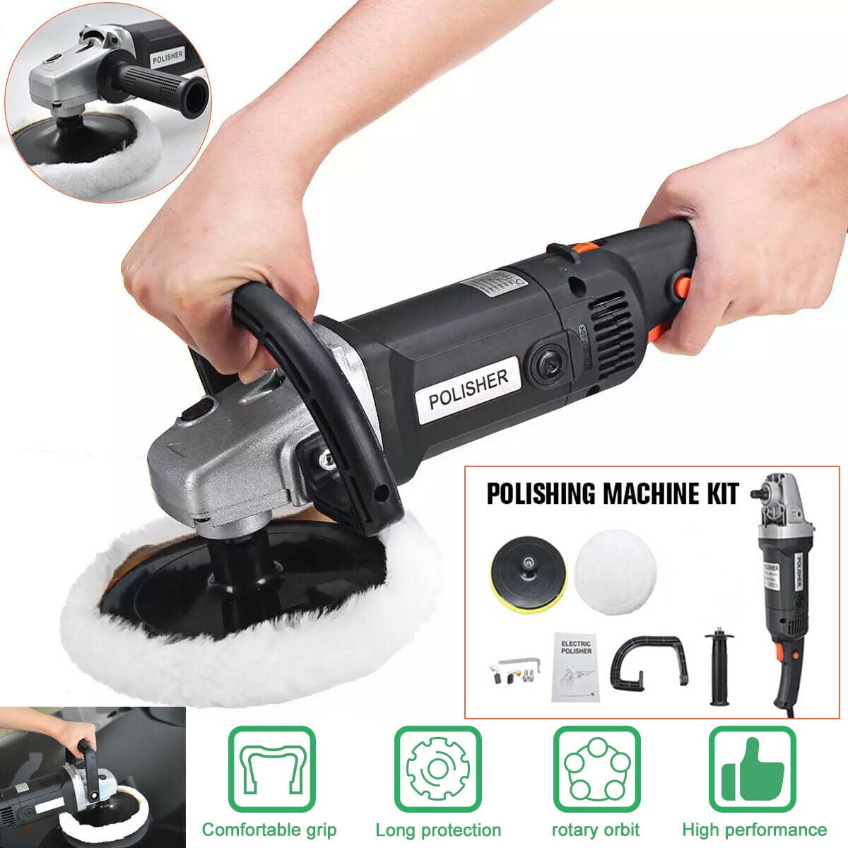 Imeshbean 7 Inch 1400W, 110V, 12.7Amp Rotary Power Tool Polishers, 3000 RPM 8 Speeds