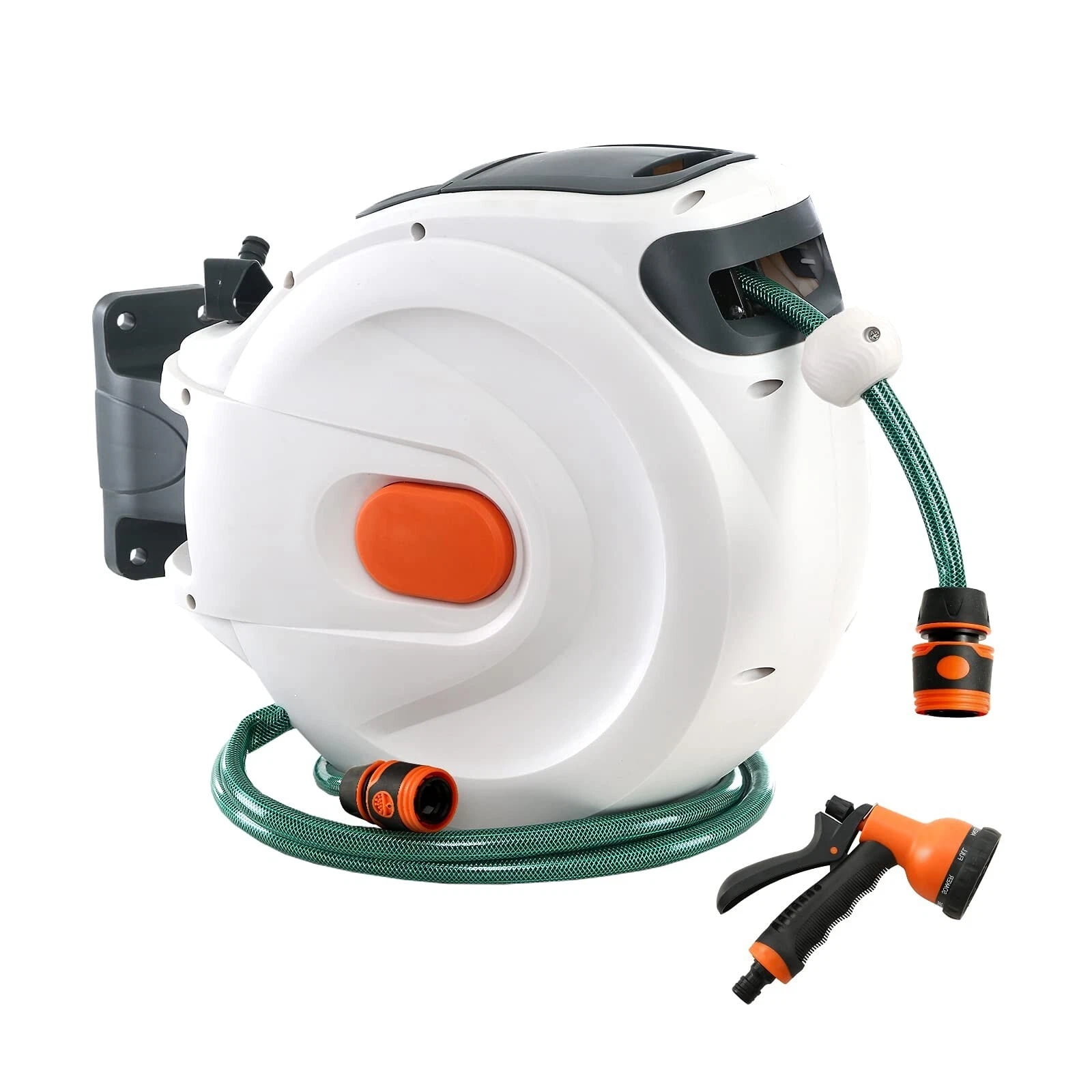 iMeshbean 79' x 5/8"OD Retractable Hose Reel Auto Water Hose Reel 180° Swivel Wall-Mounted