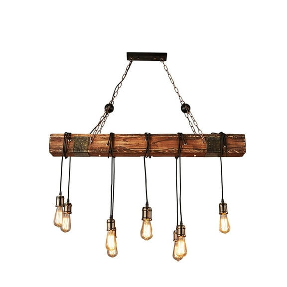 iMeshbean 8-Light Wood Beam Chandelier 8 Lights Wooden Retro Rustic Pendant Light Industrial Chandelier Wood Ceiling Light Fixture for Dining Table Kitchen Island Bar Billiard Pool Table