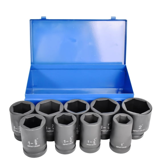 iMeshbean 9 pcs 1" Deep Impact Socket Set 6-Point SAE 1 Inch- 2 Inch CR-MO Steel Heavy Duty Sockets Tool Set with Carry Case