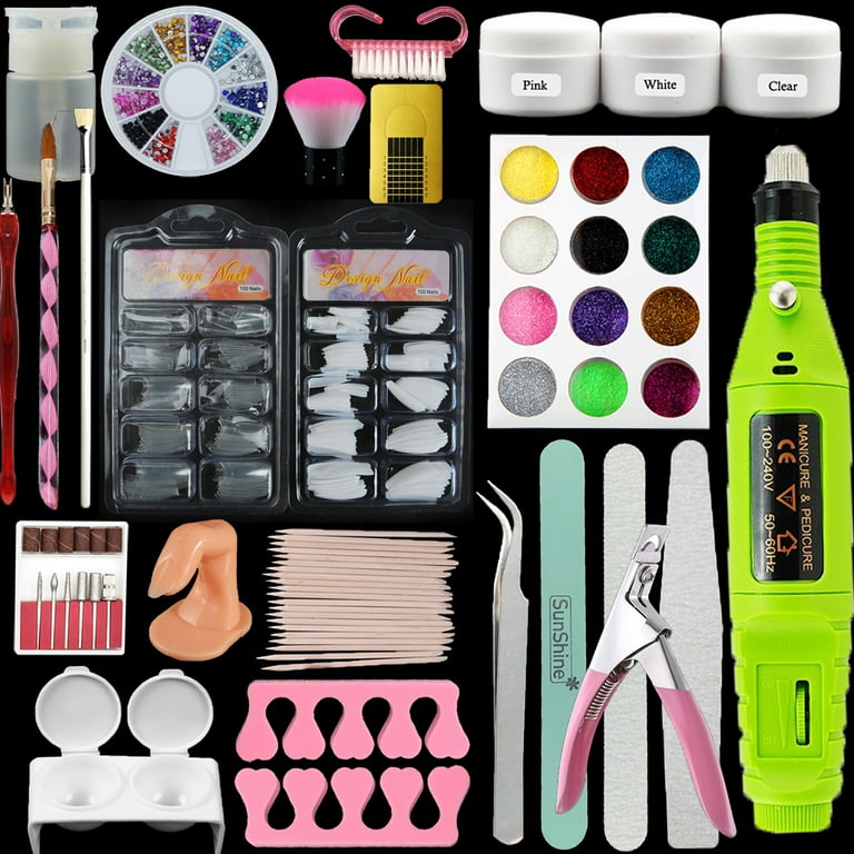iMeshbean Acrylic Nail Kit For Beginner with Drill Full Nail Art Acrylic Set With Everything for Beginners Powders Glitter Acrylic Nail Supplies