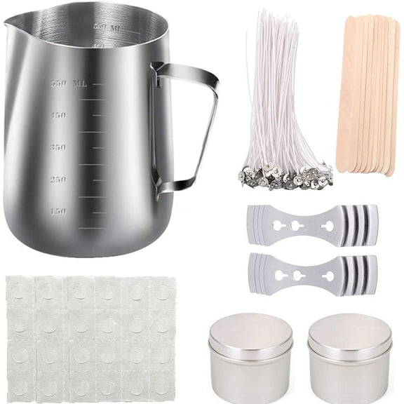 iMeshbean Candle Making Kit Supplies Soy Wax DIY Candles Craft Tools Including 1 Candle Make Pouring Pot, 50 Candle Wicks, 60 Wicks Sticker, 2 Candle Wicks Holder,2 Candle Tins and 20 Wooden Sticks