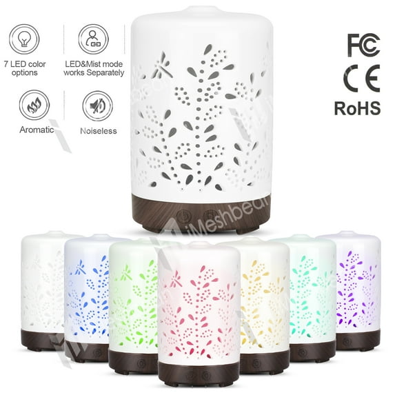 Imeshbean Ceramic Essential Oil Diffuser, Handmade, Ultrasonic, 100ml, with 7 Color Night Light