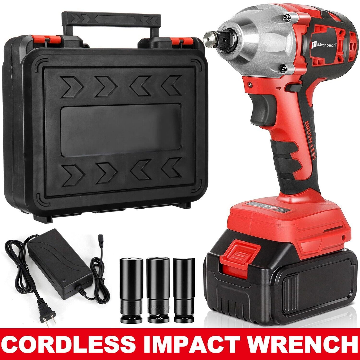 iMeshbean Cordless Electric Impact Wrench 1 2 Max 520 N.m 21V Power Impact Wrench Kit w Fast Charge Variable Speed Trigger 3 Sockets and Storage Case Walmart