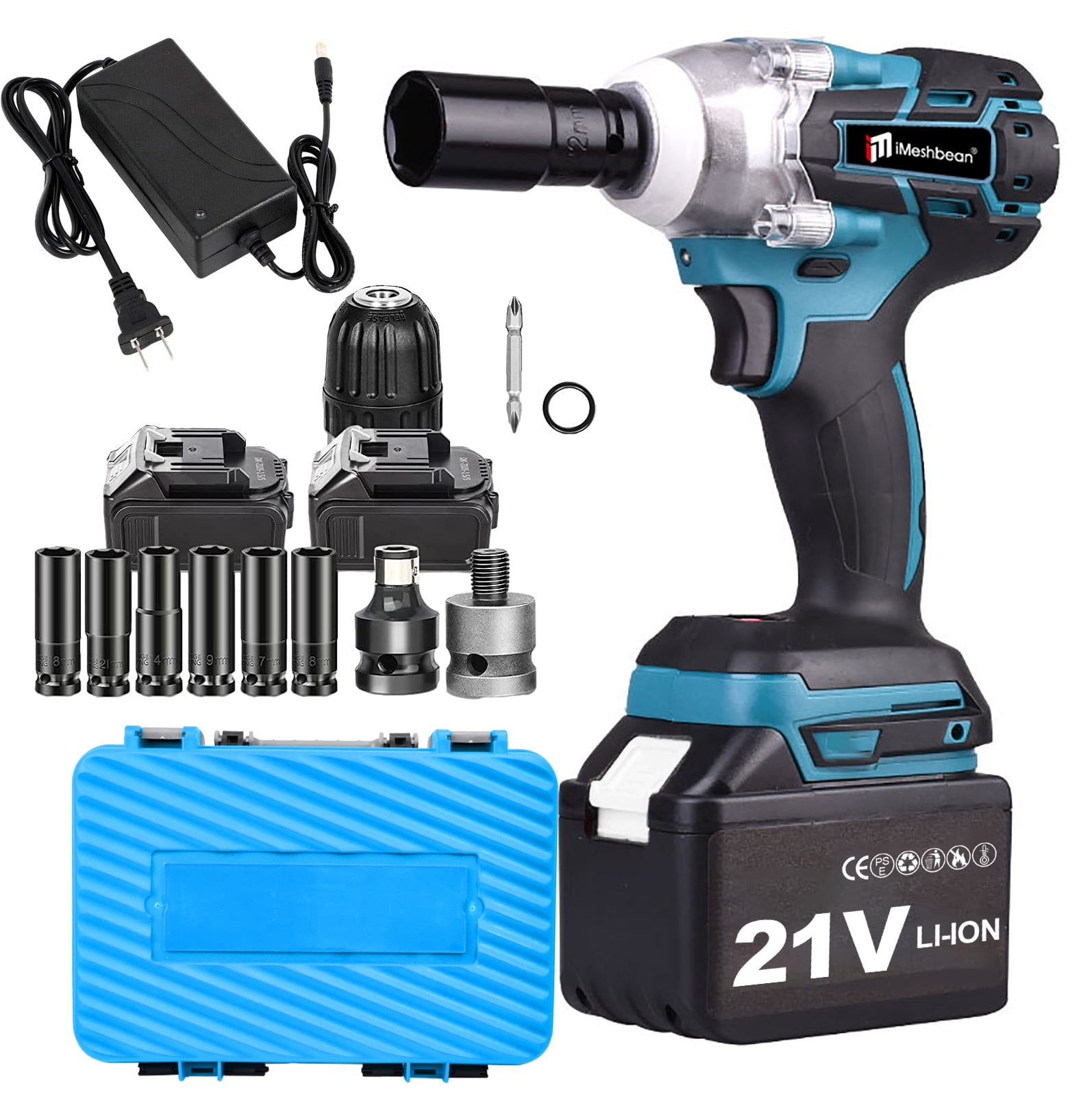 iMeshbean Cordless Impact Wrench 21V 1/2" Electric Impact Gun Kit, Screwdriver High Torque Repair And Installation Tools with 2 PACK 5.5Ah Battery & Fast Charger, 6pcs Socket