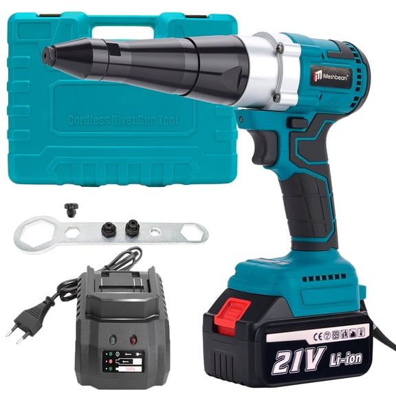 iMeshbean Cordless Rivet Gun Tool 21V Electric Automatic Brushless Blind Riveter 1 Battery 1/8'', 5/32'', 3/16"