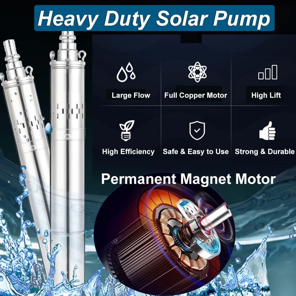 iMeshbean DC 12V 3'' Solar Deep Well Pump Water Pump 396GPH Stainless Steel Submersible
