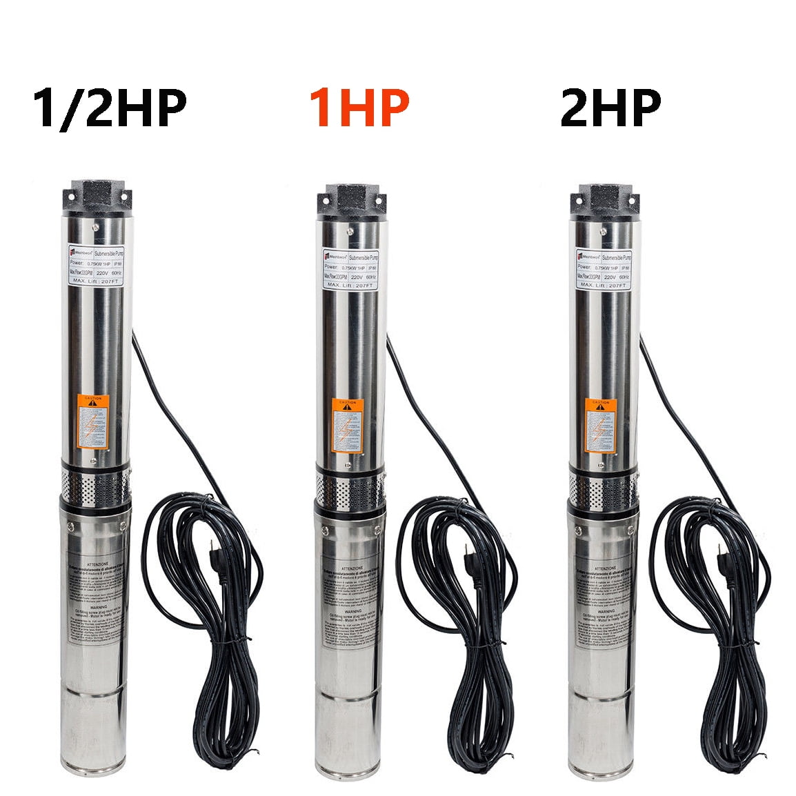 iMeshbean Deep Submersible Well Pump 1 HP Submersible Well Pump 220V Water Pump 33GPM 207ft Head with 33ft Electric Cable Stainless Steel Water Well Pumps Submersible for Irrigation Use