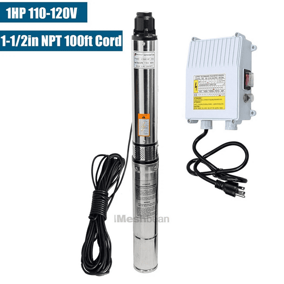 iMeshbean Deep Submersible Well Pump 1HP 33GPM 207ft Head with 100ft Power Cable, 110V 1-1/2" NPT 4" Stainless Steel Water Pumps w/Control Box