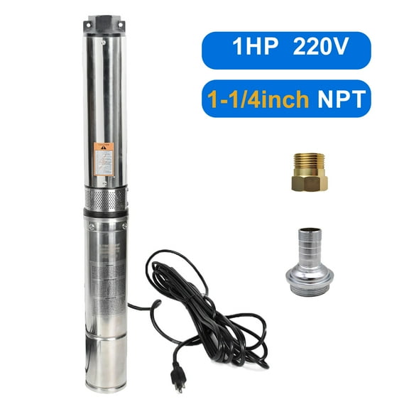 iMeshbean Deep Submersible Well Pump 1HP 33GPM 207ft Head with 33ft Electric Cable,220V 1.25" NPT Submersible Well Pump 4" Stainless Steel Water Pumps for Industrial, Irrigation and Home Use