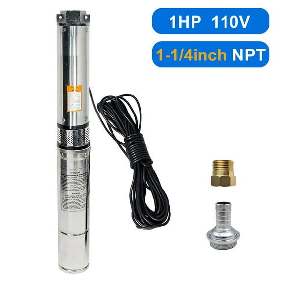 iMeshbean Deep Submersible Well Pump 1HP 33GPM 276ft Head with 100ft Electric Cable,110V 1-1/4" NPT Stainless Steel Water Pump 4" Water Pumps for Industrial, Irrigation and Home Use