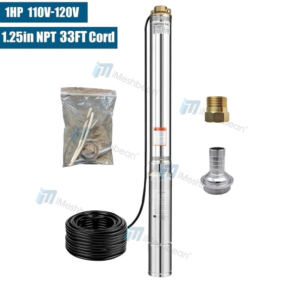 iMeshbean 1HP 3" OD Deep Submersible Well Pump 110V Water Pump 247ft HMAX, 13GPM, 33ft Cord