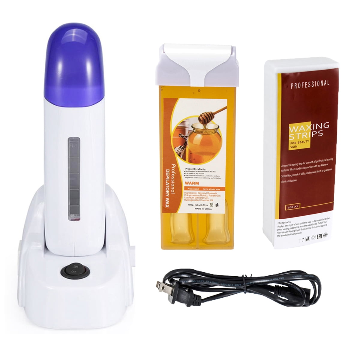 iMeshbean Depilatory Roll On Wax Heater Waxing Kit Roller Warmer Cartridge Strips Hair Removal Kit -Honey