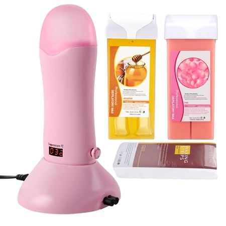 iMeshbean Depilatory Wax Heater Roller Body Hair Removal Roll On Waxing Machine with Digital Temperature Display for Personal & Professional Use Beauty Salon (Honey & Rose Wax Cartridge)