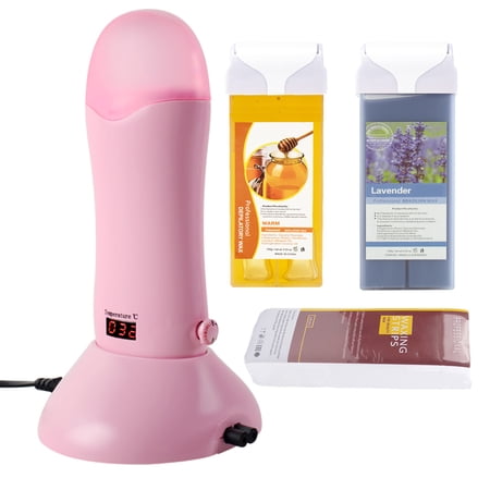 iMeshbean Depilatory Wax Heater Roller Body Hair Removal Roll On Waxing Machine with Digital Temperature Display for Personal & Professional Use Beauty Salon (Honey & Lavender Wax Cartridge)