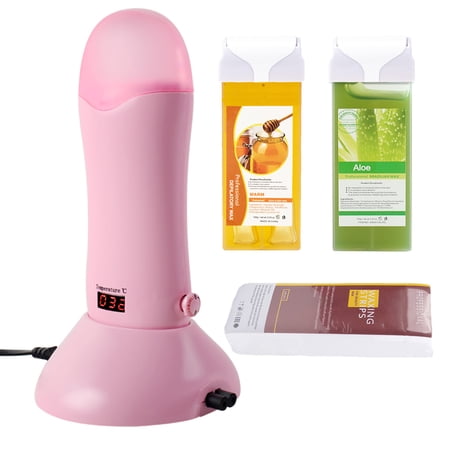 iMeshbean Depilatory Wax Heater Roller Body Hair Removal Roll On Waxing Machine with Digital Temperature Display for Personal & Professional Use Beauty Salon (Honey & Aloe Wax Cartridge)