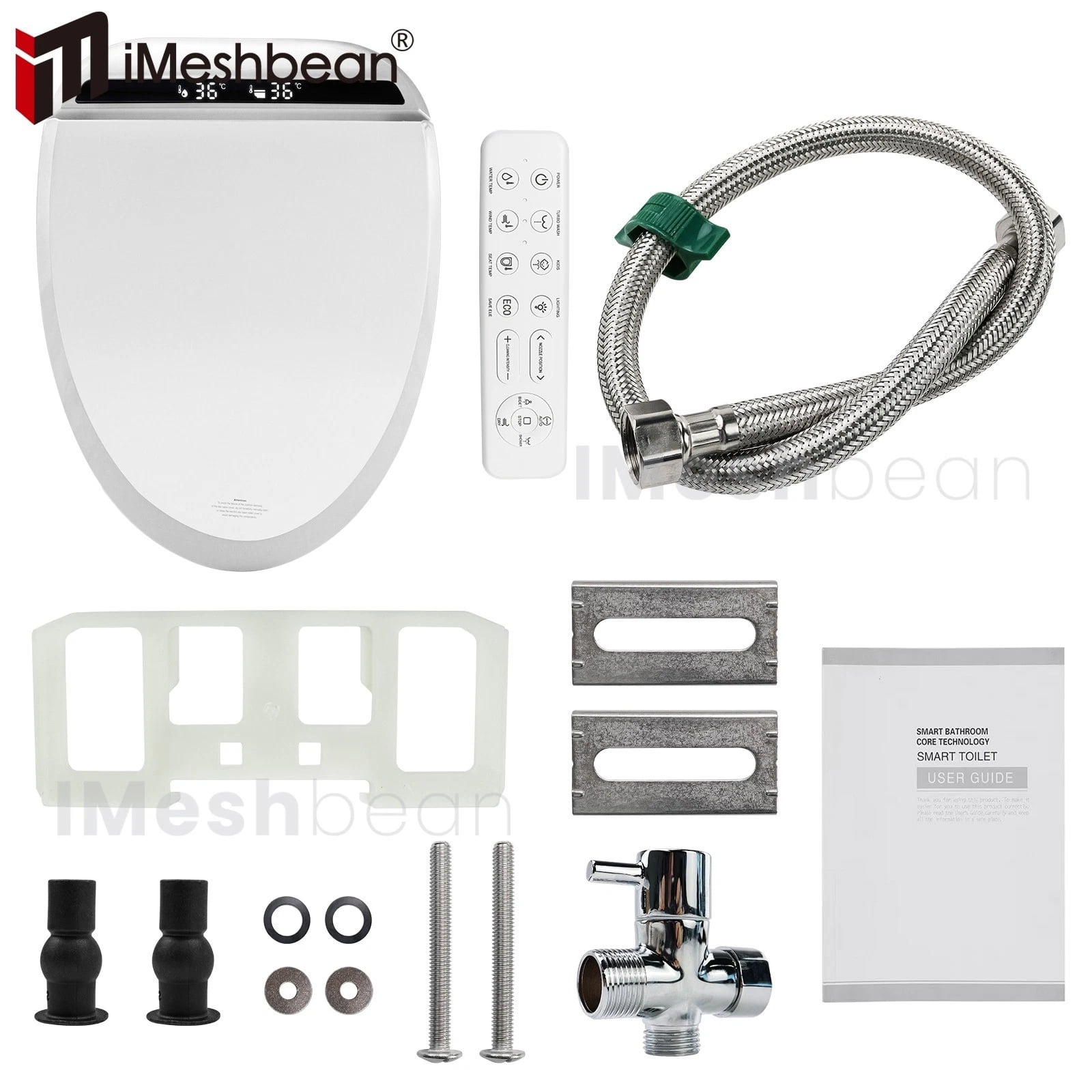iMeshbean Electric Bidet Toilet Seat, Elongated Smart Heated Bidet, LCD Auto Flush w/ Night Light