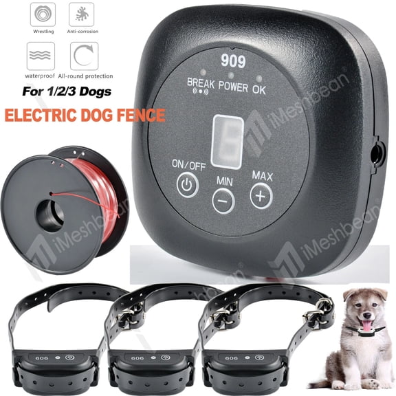 iMeshbean Electric Dog Fence, In-ground Containment System Shock Collar, Remote Training For 3 Dogs