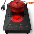 thumbnail image 1 of iMeshbean 12inch Electric Ceramic Cooktop 220V 3000W Electric Induction Cooktop 2 Burners Stove Top Built-In/Integrated Touch Control, 1 of 12