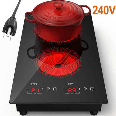 iMeshbean 12inch Electric Ceramic Cooktop 220V 3000W Electric Induction Cooktop 2 Burners Stove Top Built-In/Integrated Touch Control
