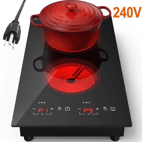 iMeshbean 12inch Electric Ceramic Cooktop 220V 3000W Electric Induction Cooktop 2 Burners Stove Top Built-In/Integrated Touch Control