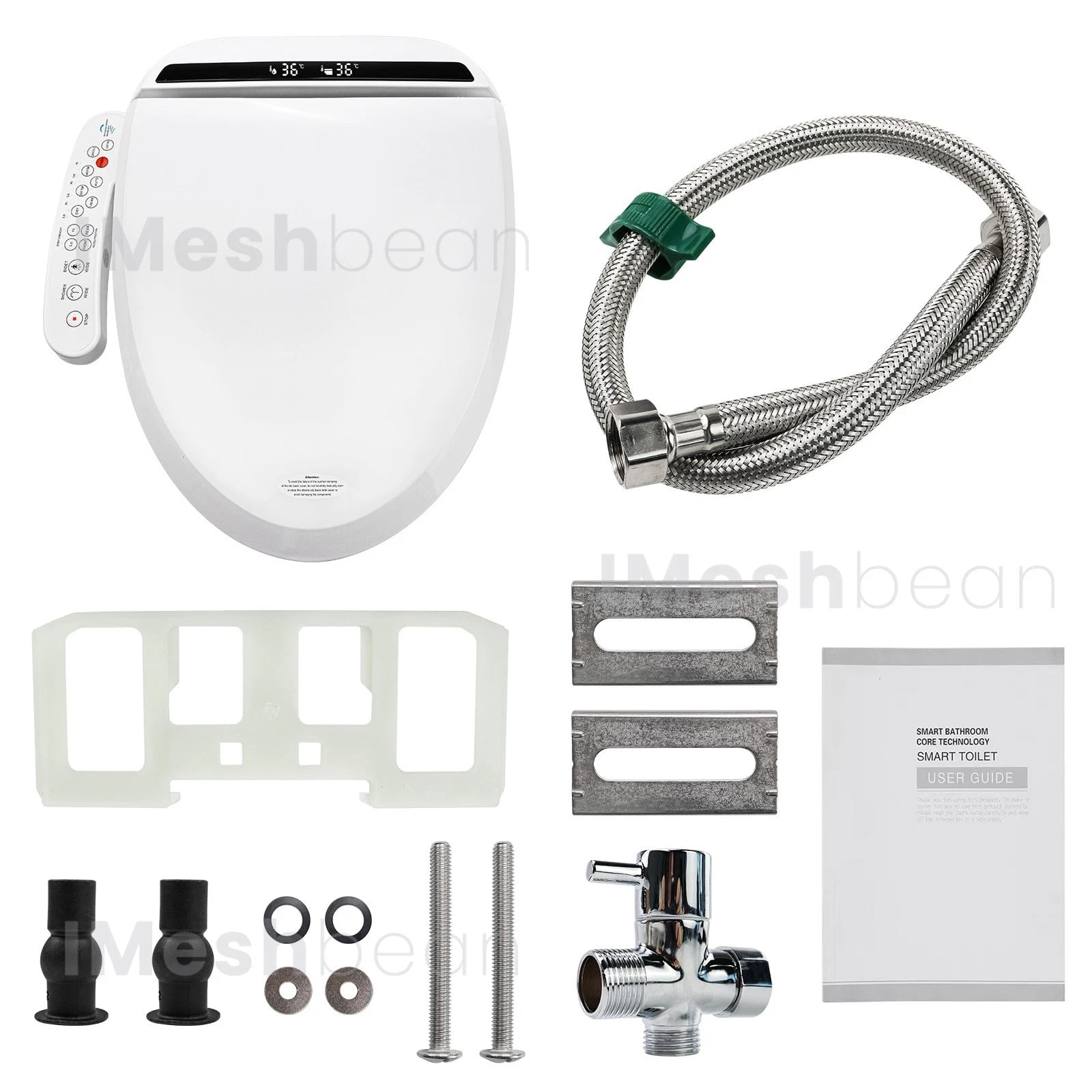 iMeshbean Elongated Smart Toilet Seat, Electric Bidet with Warm Water Warm Air Drying, Night light