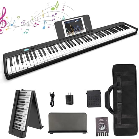 iMeshbean 88 Key Electric Piano Keyboard Portable Semi Weighted Full Size Key w/Pedal &Bag, Black