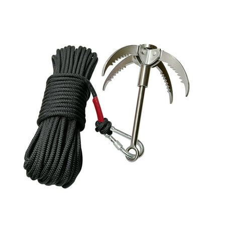 iMeshbean Grappling Hook Stainless Steel Claw Carabiner with Rope,4 Claws Climbing Foldable Safety Portable Multifunction Grappling,Climbing Hooks Outdoor for Climbing, Anchoring, Fishing,Hiking