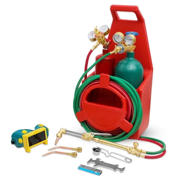 iMeshbean Professional Oxy Acetylene Torch Kit w/ Gas Tank/Regulator Gauges/Nozzles/Hose, Portable Gas Welding Cutting Torch Kit, Oxy Brazing Welder Tools