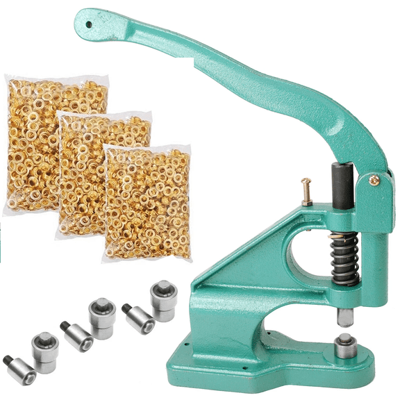 iMeshbean Heavy Duty Hand Press Eyelet Grommet Machine with 3 Die (#0#2#4) & 2000Pcs Golden Grommets Gold Eyelet Craft Tool Kit Hole Punches Machine (1000pcs 1/2 inch）