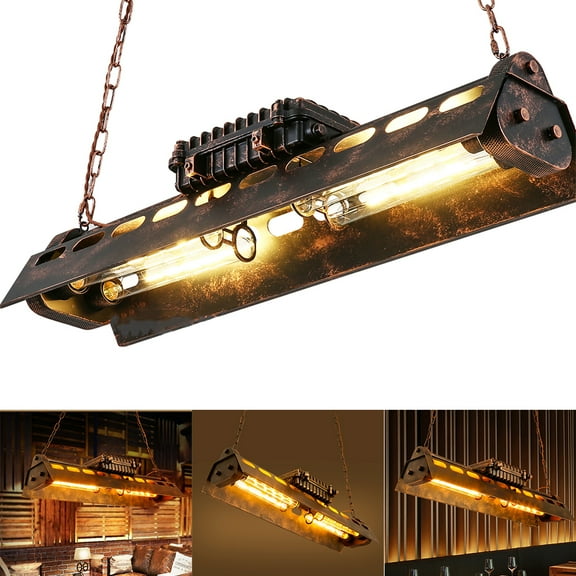 iMeshbean Industrial Steampunk Chandelier Pool Table Ceiling Light Fixture Wrought Iron Pendant Lamp for Bar Kitchen Island Dinging Room