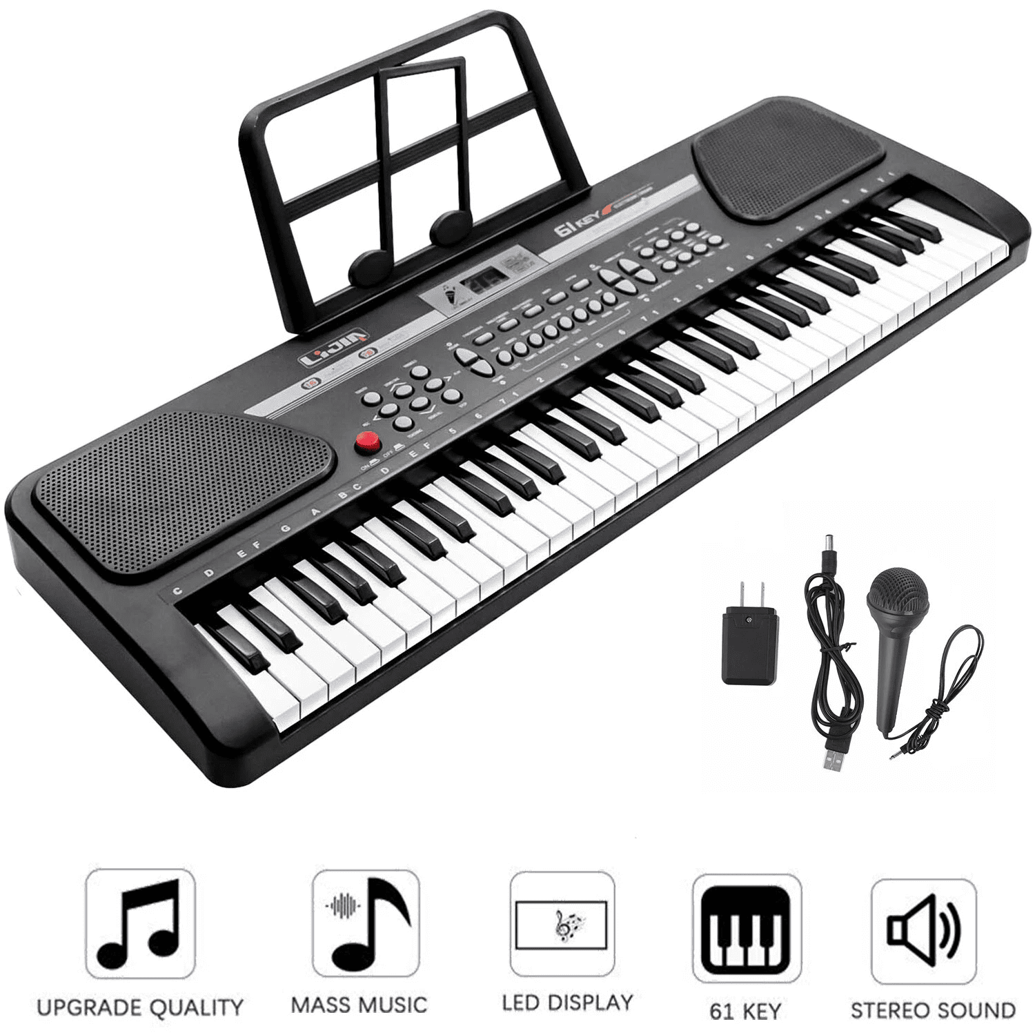 iMeshbean Keyboard piano 61-Key Electronic Piano Keyboard Music Keyboard Electric Keyboard Digital Piano for Beginners with Built-in Dual Speakers, Microphone & Display Panel, Black