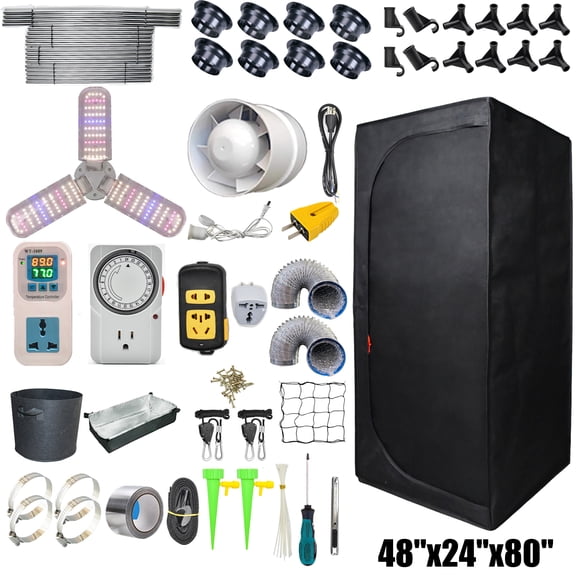 iMeshbean LED Full Spectrum Grow Light w/48"x24"x80" Grow Tent Kit +Ventilation Inline Fan