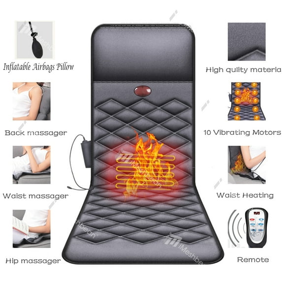 iMeshbean Massage Mattress for Full Body with Inflatable Airbags - Massage Pad 10 Vibration Motors Therapy Heating Cushion Massager Neck Shoulder Back Massage with Heat Function