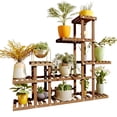 thumbnail image 1 of iMeshbean Outdoor Wooden Plant Flower Display Stand w/9 Wood Shelf Storage Rack Garden, 1 of 10