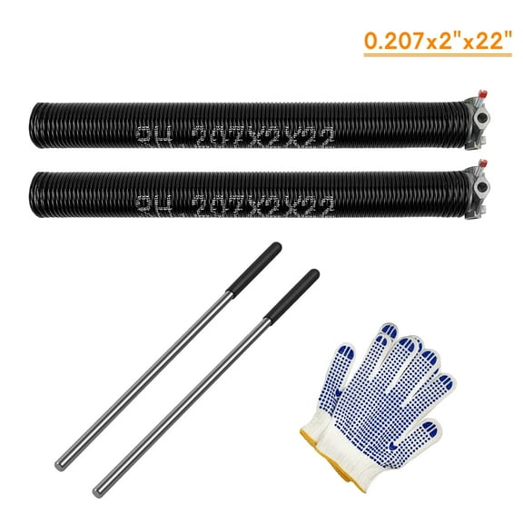 iMeshbean Pair of 2" Garage Door Springs Torsion Set with Non-Slip Winding Bars and Gloves, Garage Door Spring Replacement with High Precision Electrophoresis Black Coated (0.207x2''x22'')