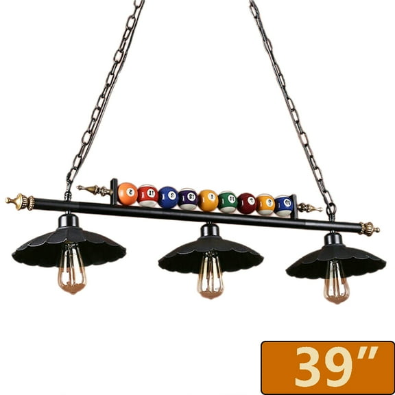 iMeshbean Pool Table Lighting Fixtures Ceiling Lamp for Game Room Beer Party 7' - 8 ' Table ,Black Metal Ball Design Billiard Pendant Lamp with 3 Metal Shades