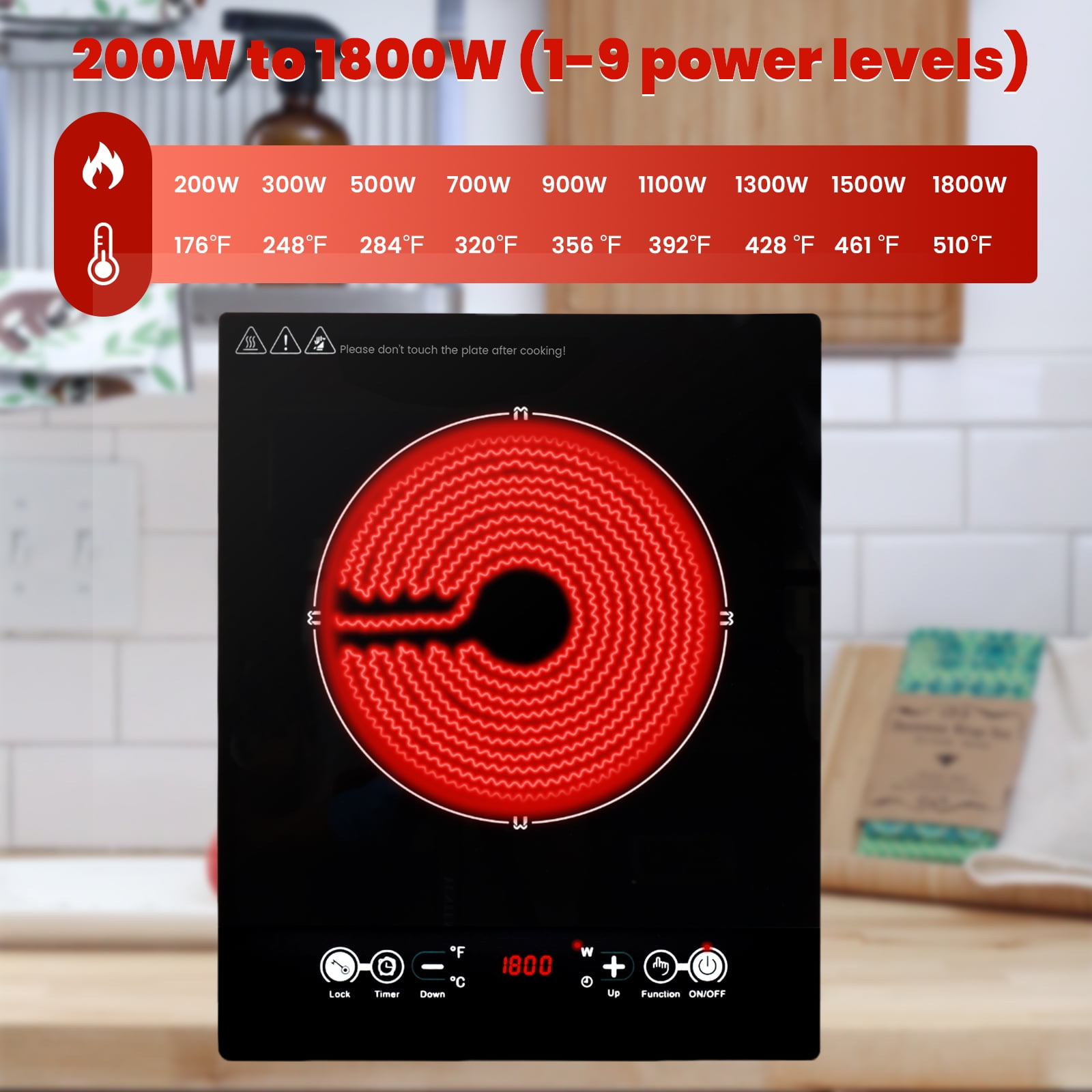 iMeshbean Portable Electric Cooktop Electric Stove Single Burner Ceramic Cooktop 1800W 110
