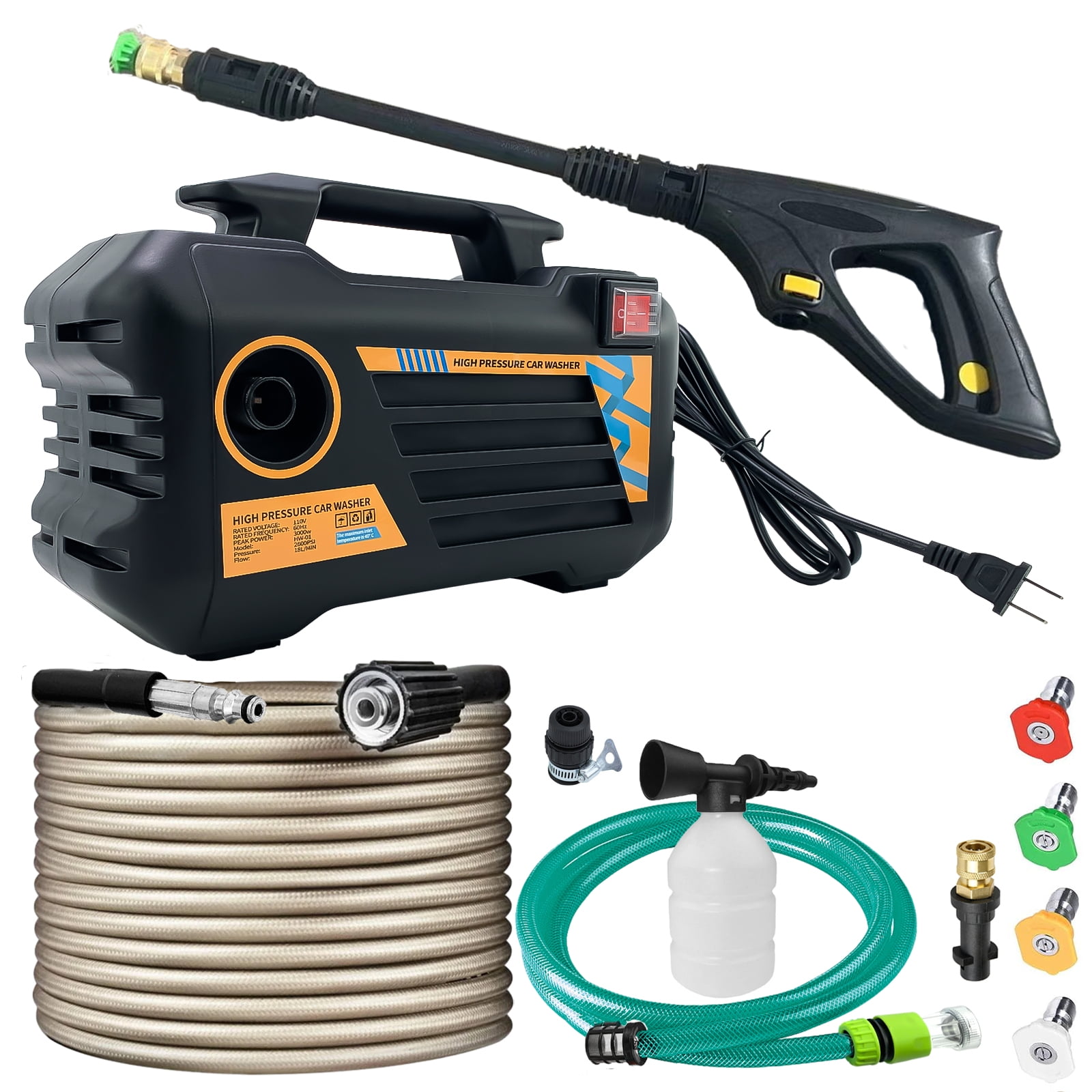 iMeshbean Powerful Electric 3000W High Car Water Pressure Washer Machine, 23ft Hose, 2in1 Car Washer Water Gun,Jet Wash Pressure Pump